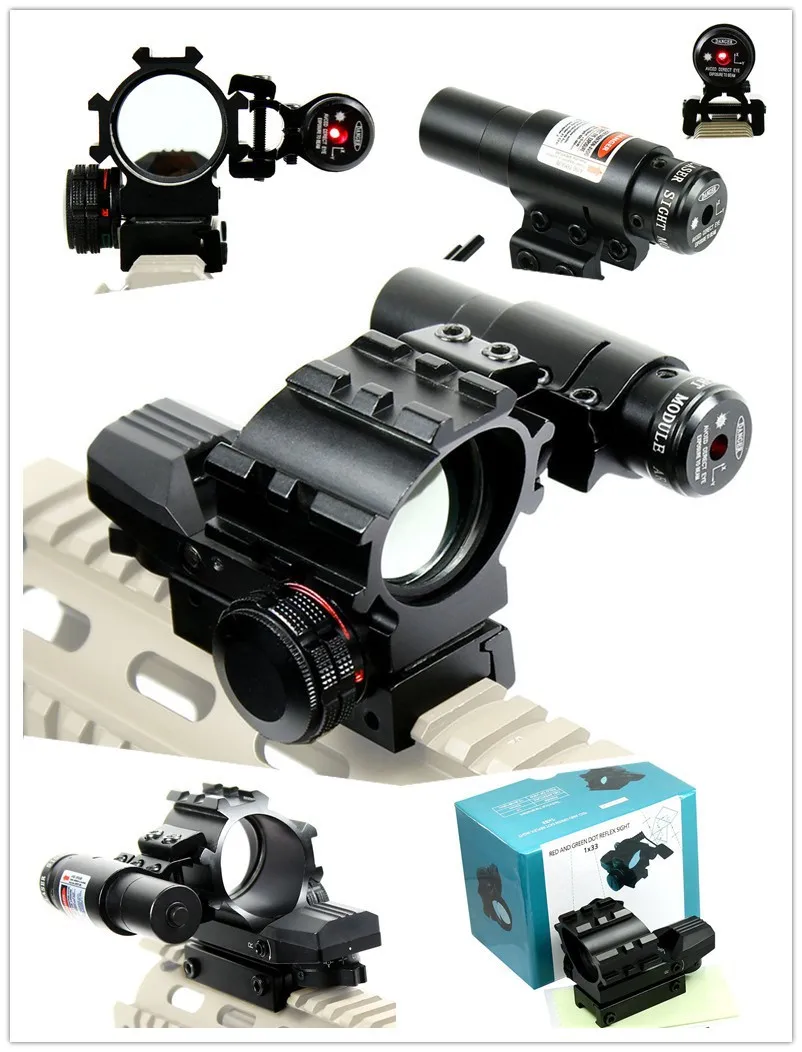 

Airsoft Holographic Tactical Red / Green 4 Reticles Reflex Dot Scope & laser sight combo Hunting free shipping