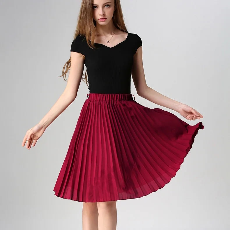 Women Skirts New Fashion High Waist Pleated Solid Color Chiffon Skirt All Match Chiffon Clothing 