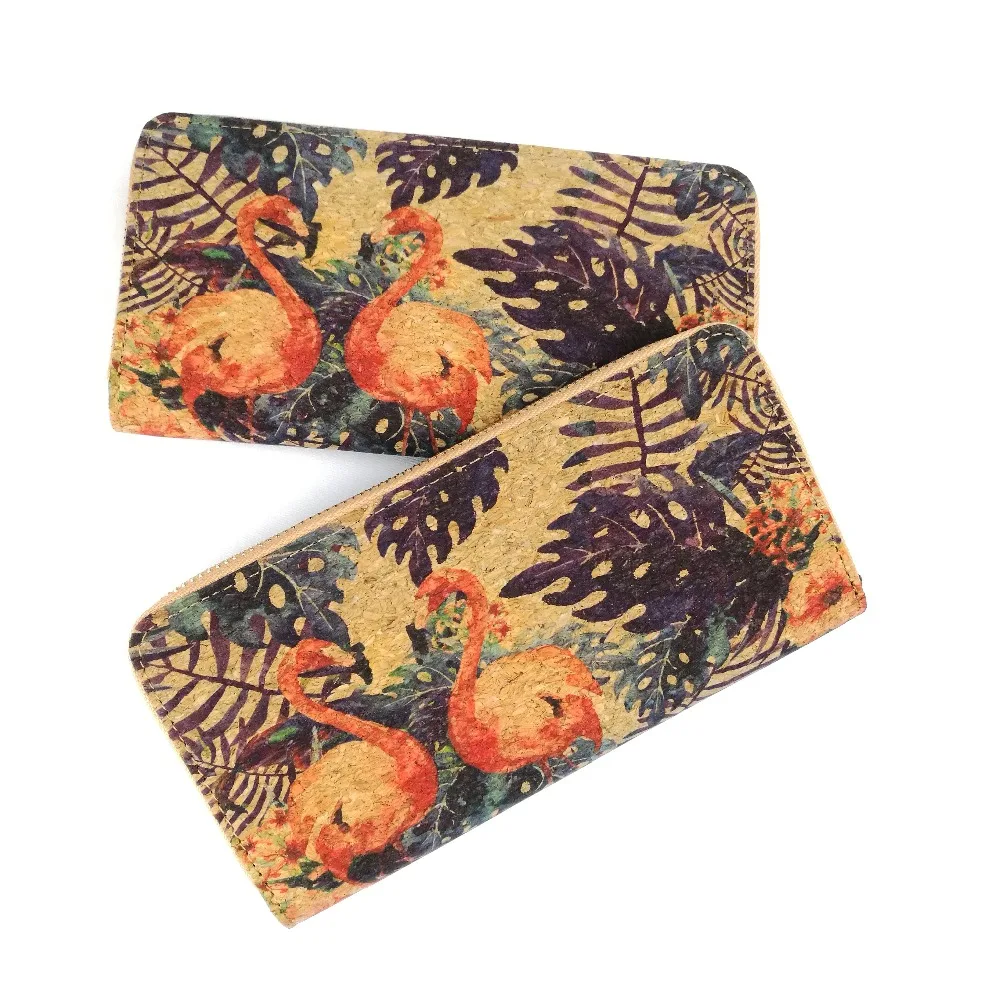 tropical leaf pattern women cork wallet vegan wallet