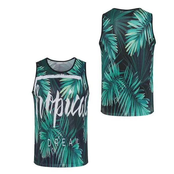 tropical tank top 02 Новинка 3d баскетбольный жилет Мужские Мышечные сетчатые майки для тренировок дышащие крутые графика Бодибилдинг стрингеры без рукавов рубашка - Цвет: tropical tank top 02