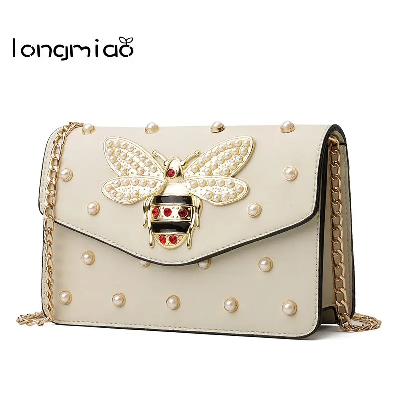 

longmiao Cute Little Bee Crossbody Bags for Women Luxury Designer Rhinestones Studded Pearl Summer Girls Messenger Bags Bolsa