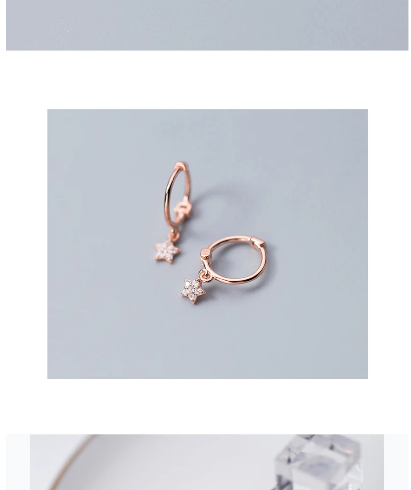Real 925 Sterling Silver Star Hoop Earring Women Fine Jewelry Silver 925 Jewelry Geometry Hanging Earrings orecchini argento 925 (3)