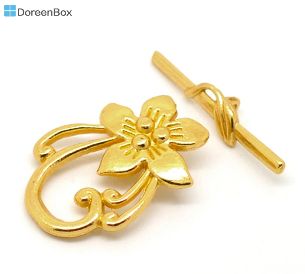 

Doreen Box Lovely 10Sets Gold color Flower Toggle Clasps 20*30mm (B00988)