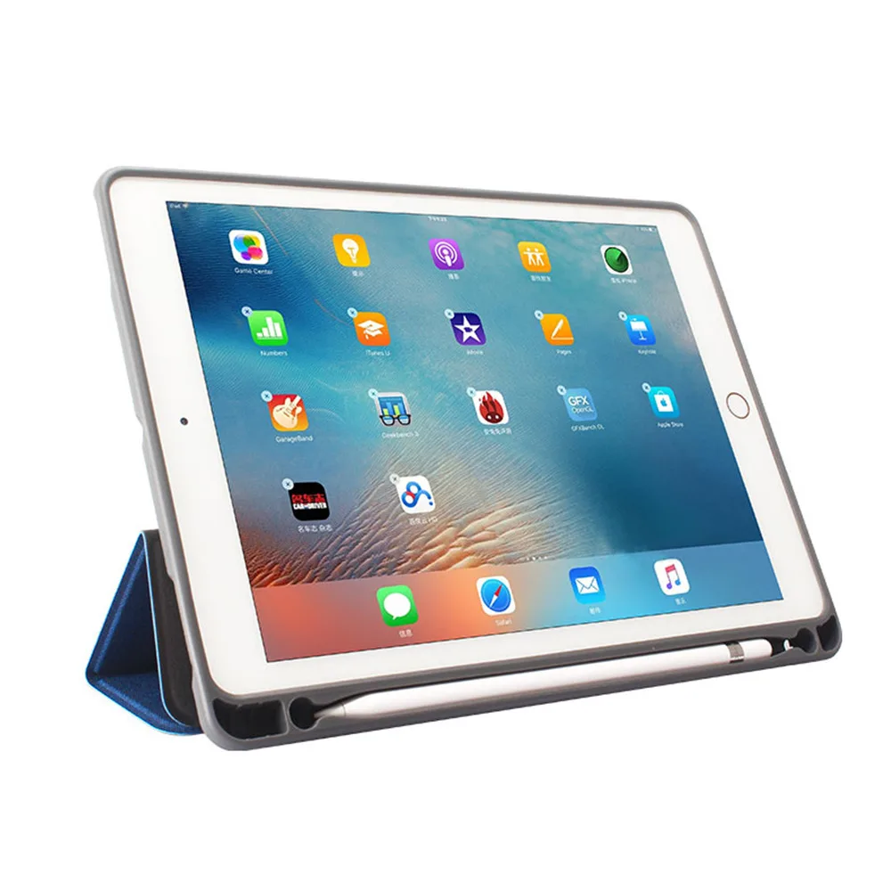 Для iPad Pro 9 7 A1673 A1674 A1675 планшет трехскладной стенд искусственная джинсовая кожа