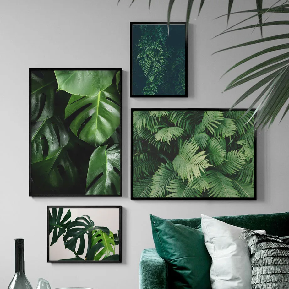 Fresh Green Leaves Tropical Plant Wall Art Print Canvas Painting Nordic