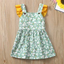 Платья принцессы с цветочным принтом и рюшами для маленьких девочек Милая одежда г. Модное летнее Хлопковое платье с цветочным рисунком для девочек 4JJ