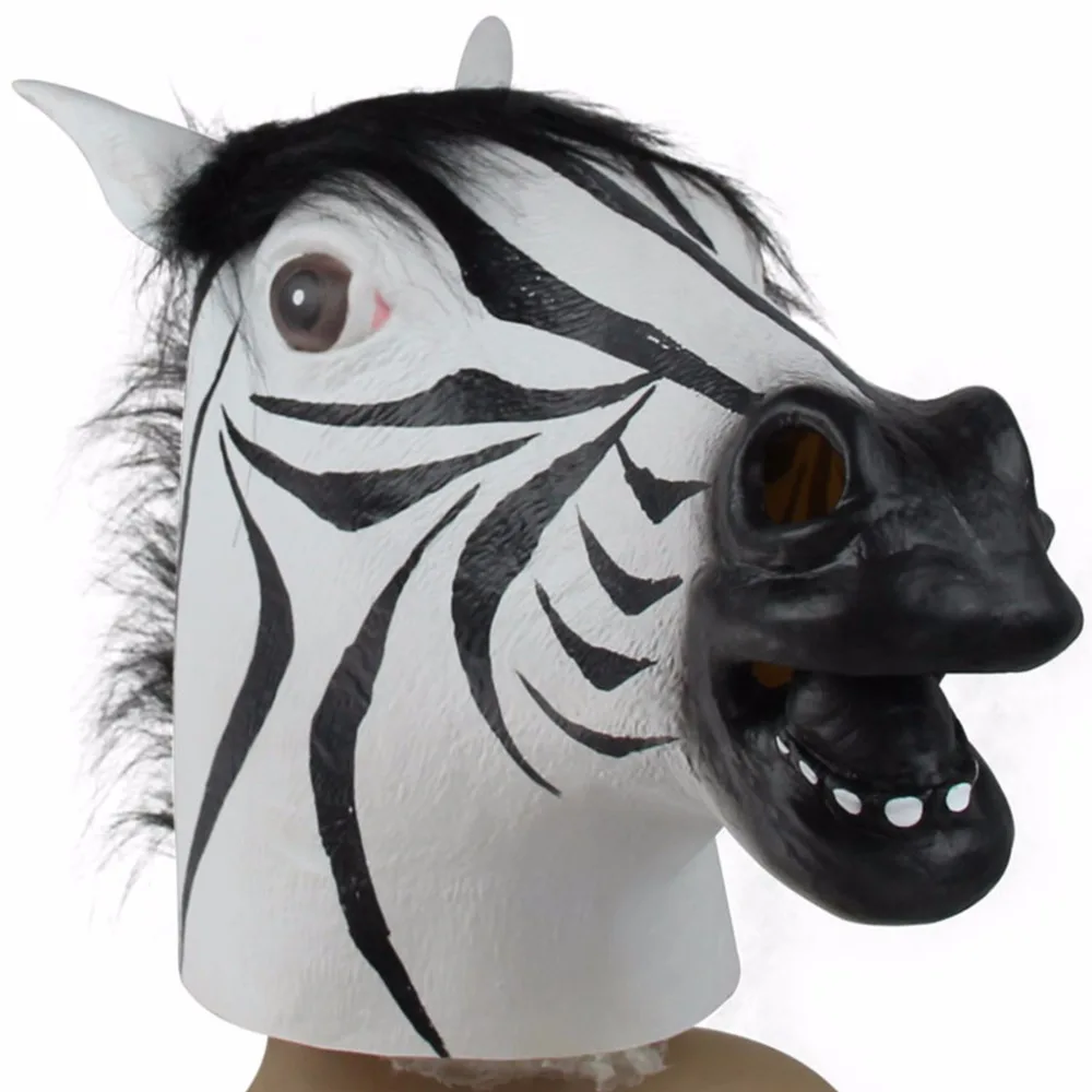 Funny Zebra Latex Head Mask Cosplay Animal Halloween Party Costume