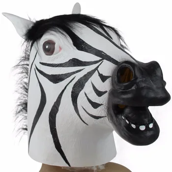

Funny Zebra Latex Head Mask Cosplay Animal Halloween Party Costume Theater Prop See