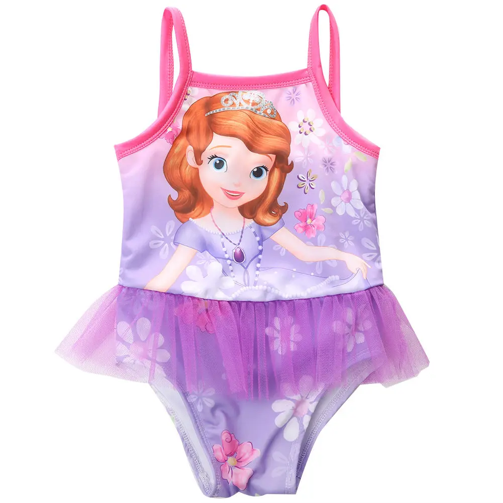 От 2 до 7 лет, новая модель, милый купальник для маленьких девочек, Цельный купальник с рисунком принцессы для девочек, детский купальный костюм - Цвет: Фиолетовый