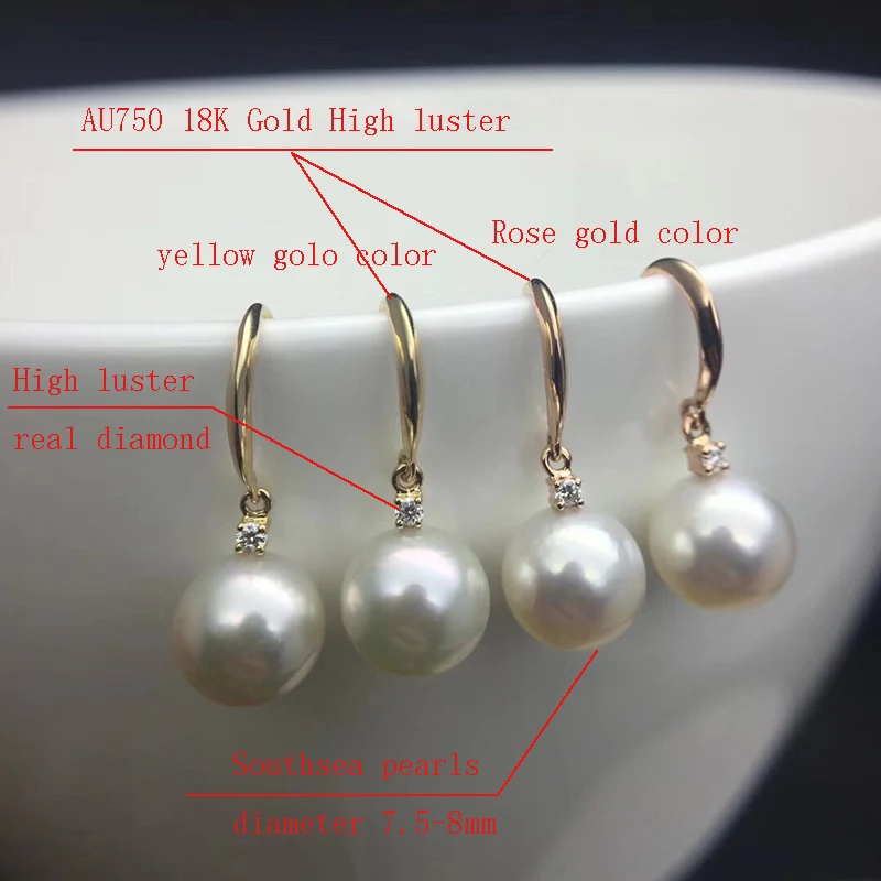 Sinya Au750 Gold diamond hook earring with Natural southsea pearls fashion design jewelry for women girls Mum 2018 best gift New (1)
