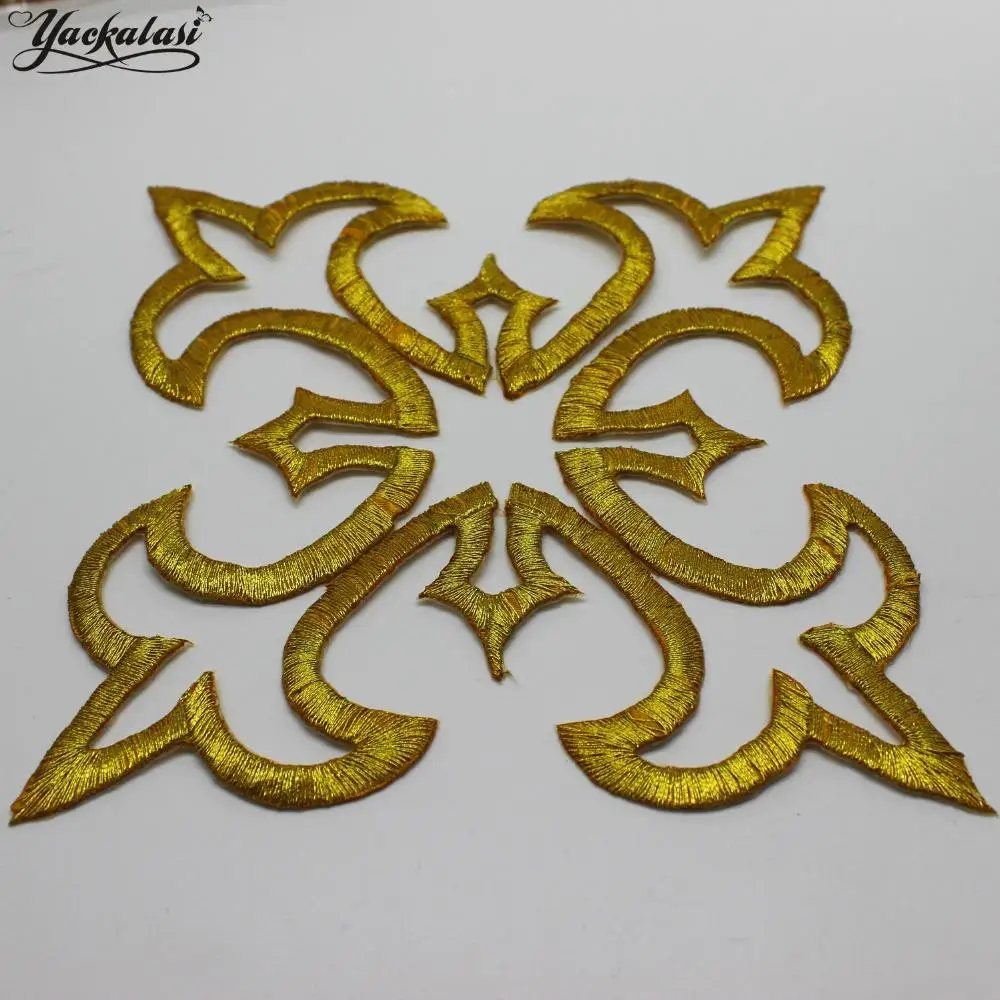 YACKALASI 5 шт./лот золото косплей аппликация Железный цветок патчи золотой металлик Венецианская вышивка отделка 14,8*14,8 см - Цвет: Gold