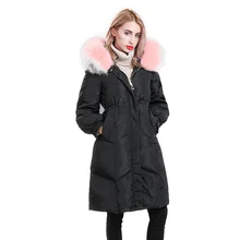 Большой натуральный мех енота новая зимняя куртка Женское зимнее пальто женский белый пуховик Женская Толстая теплая длинная пуховая парка