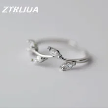 Genuine 925 Sterling Silver Korean Version Of The Beautiful Jewelry Tree Branches Open Crystal Ring SR64
