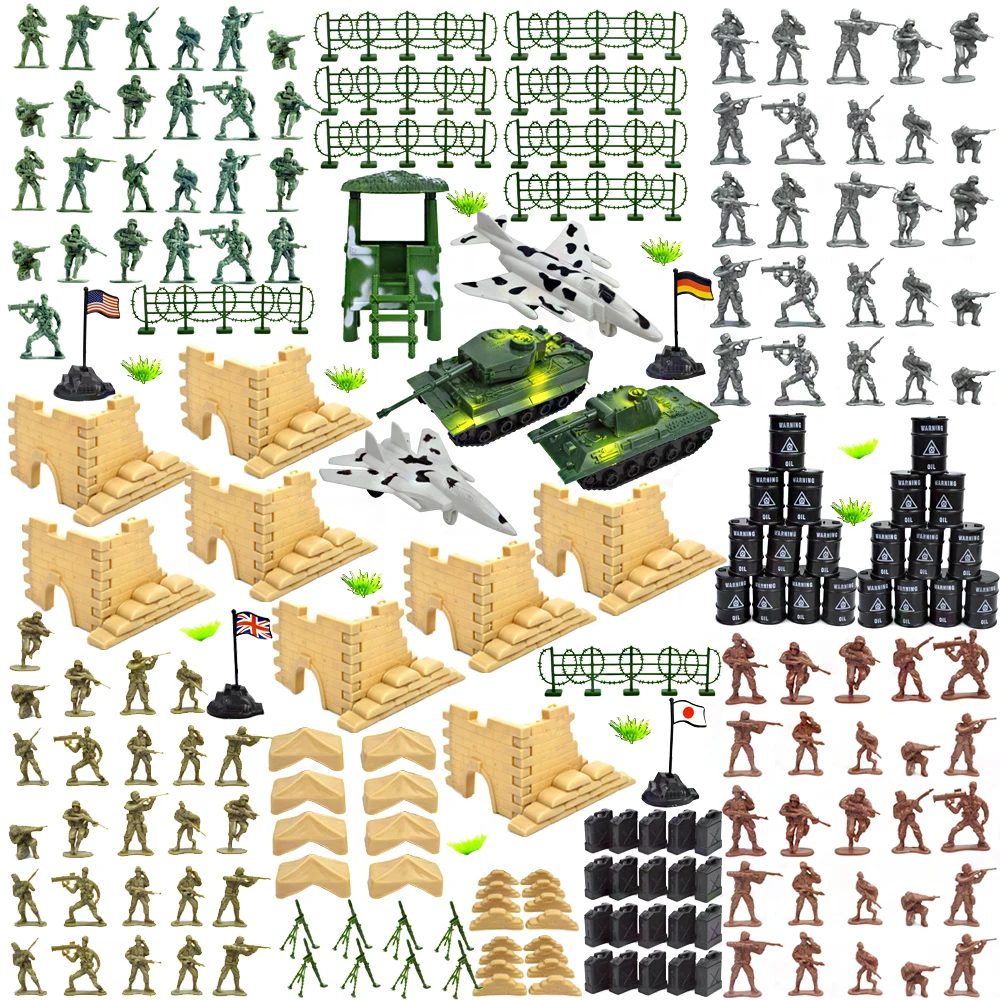 

EASYWAY Military Army Men Toys with Tanks Fighters and Battlefield Accessories Soldier Figures in 4 Colors 250 Pieces PlaySet