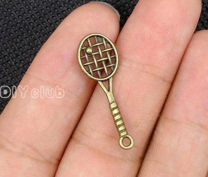100pcs Antique бронзовым покрытием 2 сторонний теннис подвески ракетки подвеска 29x10