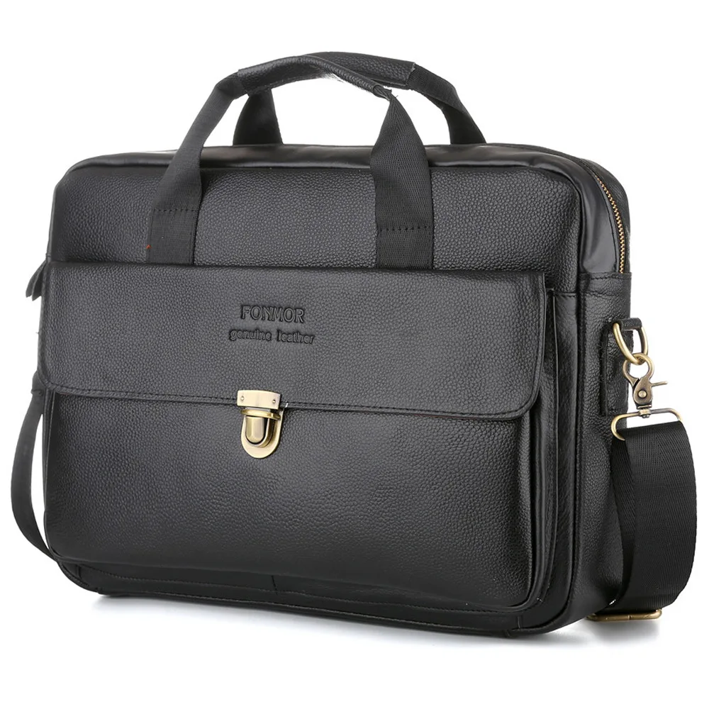 

Men Vintage Classic Briefcase High Quality Genuine Leather Laptop HandBags Retro Cowskin Business Crossbody Bag Satchel