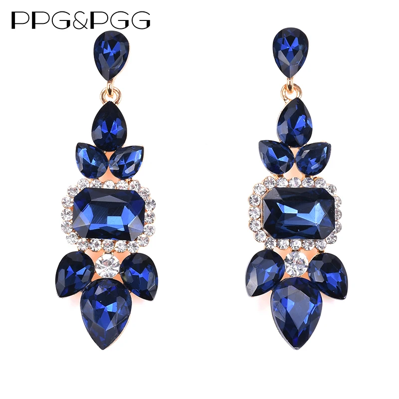 PPG& PGG новые богемные синие Кристальные серьги-гвоздики для женщин, свадебный подарок, брендовые популярные большие длинные серьги