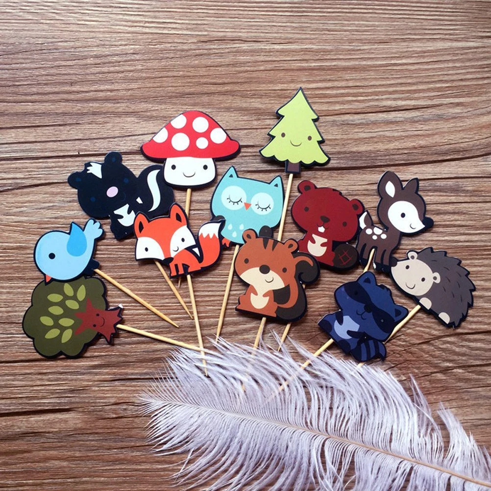 

3 pack 12Pcs Cute Woodland Animals Decorative Cupcake Picks Dessert Cake Decoration Topper for Wedding Birthday Party