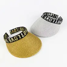 Корейский стиль, Женский Пустой Топ, плетеная солома, бейсбол с металлическими блестками, золотой, серебряный, любовь, алфавит, клипса, широкие полями, анти-УФ, пляжная кепка