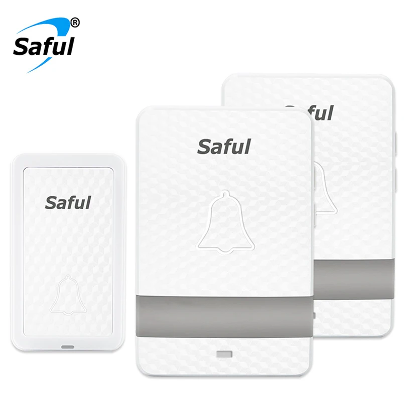 

Saful Waterproof Wireless Doorbell no battery self-powered White color Long Distance 1 Outdoor Button +2 Indoor Receiver