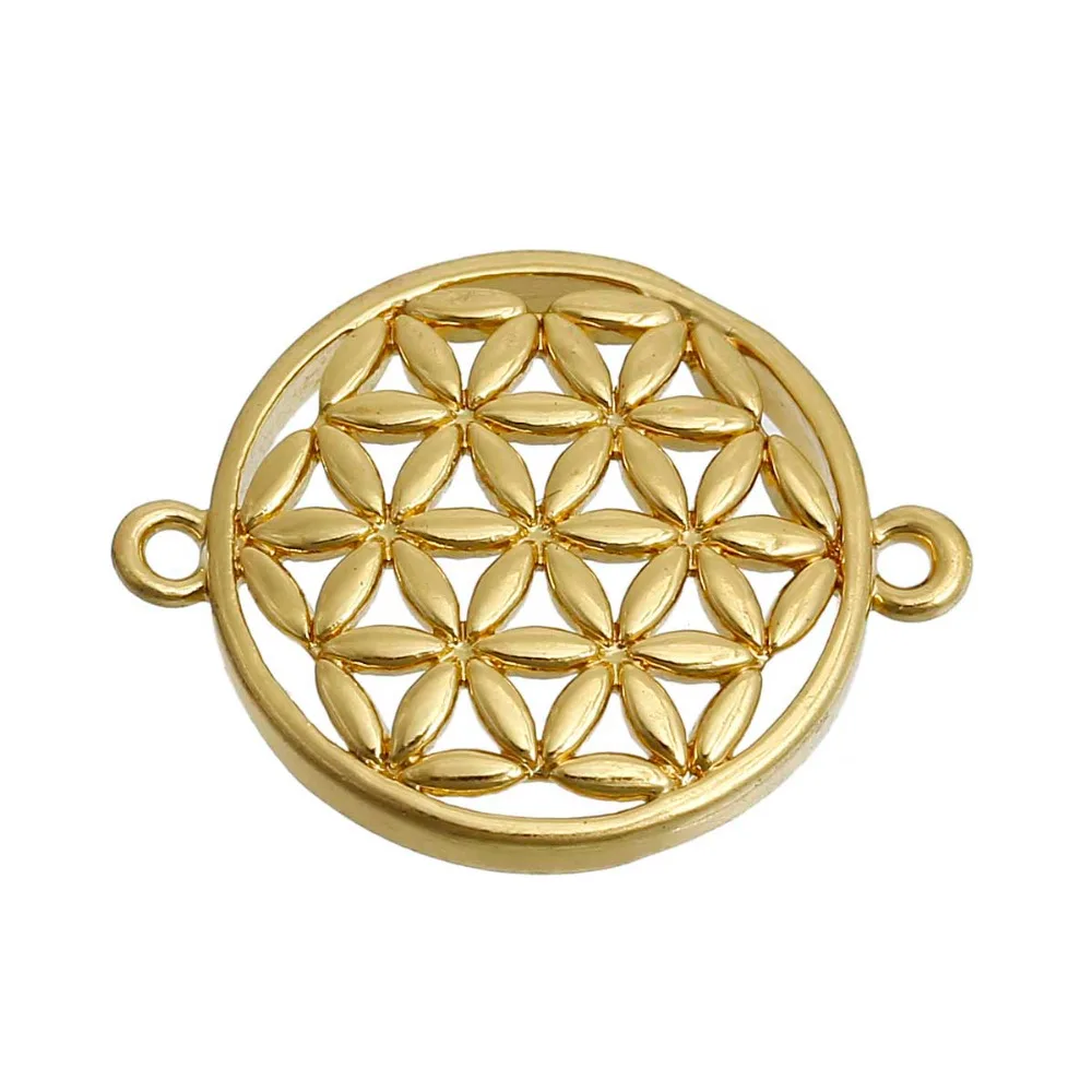 

DoreenBeads Copper Flower Of Life Connectors Findings Round gold color Pattern Hollow Carved 21mm x 16mm , 2 PCs