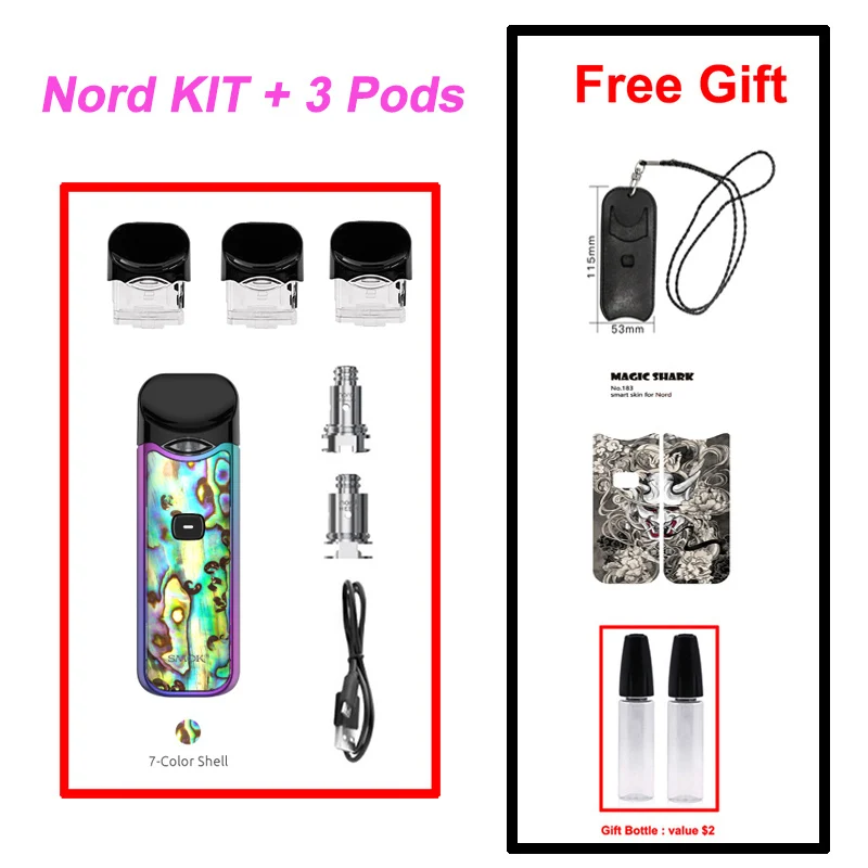 SMOK Nord Pod Vape 1100 мАч батарея 3 мл Pod система обычная сетка катушка электронная сигарета комплект испаритель VS SMOK NOVO Minifit комплект - Цвет: 7-Color Shell