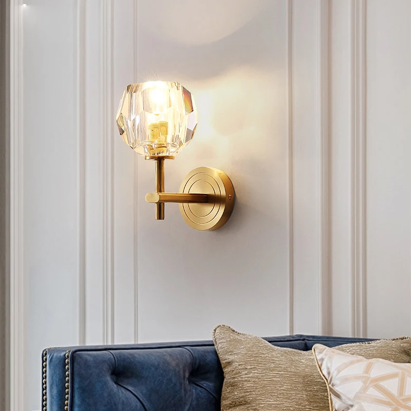 

European-style wall lamp, restaurant balcony bedside lamp Copper crystal wall sconces lighting