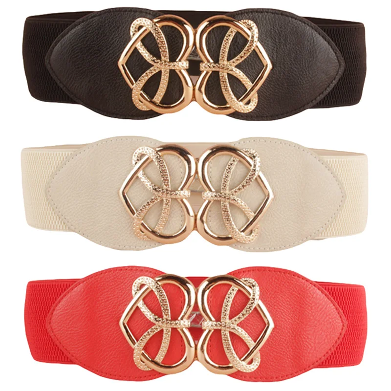 Fashion Women Ladies Wide Elastic Stretch Heart Buckle Corset Cinch