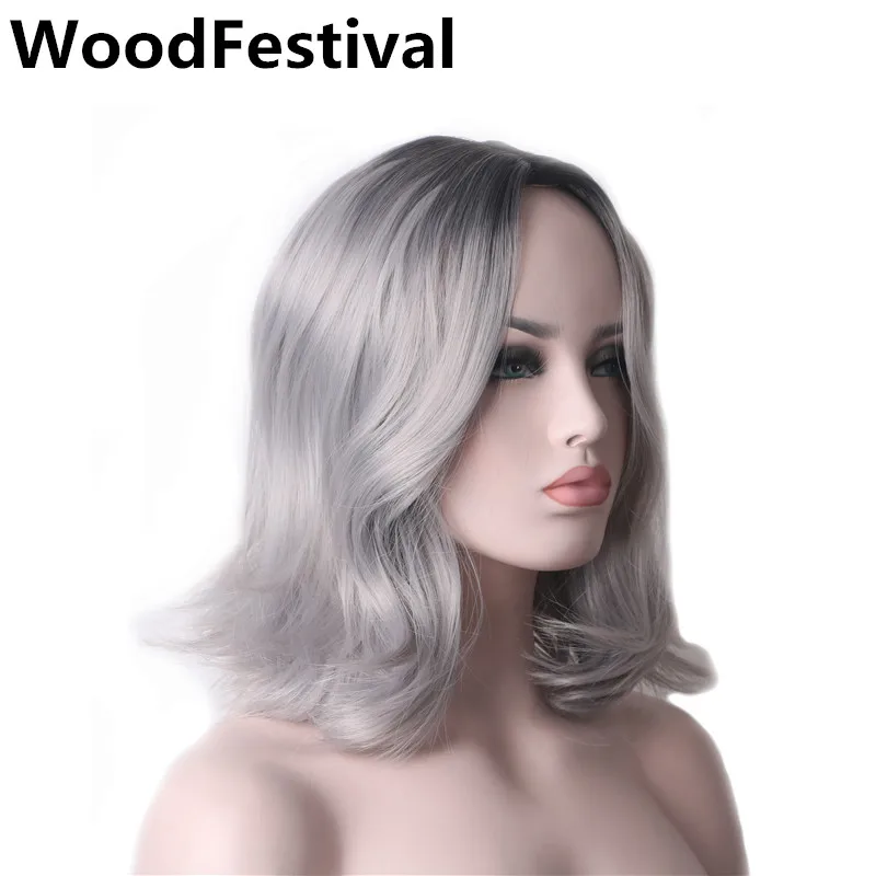 WoodFestival short wig ombre grey wig hair wigs for women curly wigs synthetic heat resistant WoodFestival short wig ombre grey wig hair wigs for women curly wigs synthetic heat resistant