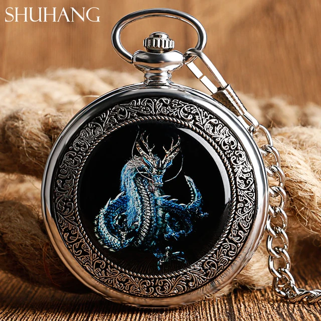 2017 New Fashion Dragon Design Silver Mechanical Hand Winding Pocket Watch With 2017 New Fashion Dragon Design Silver Mechanical Hand Winding Pocket Watch With
