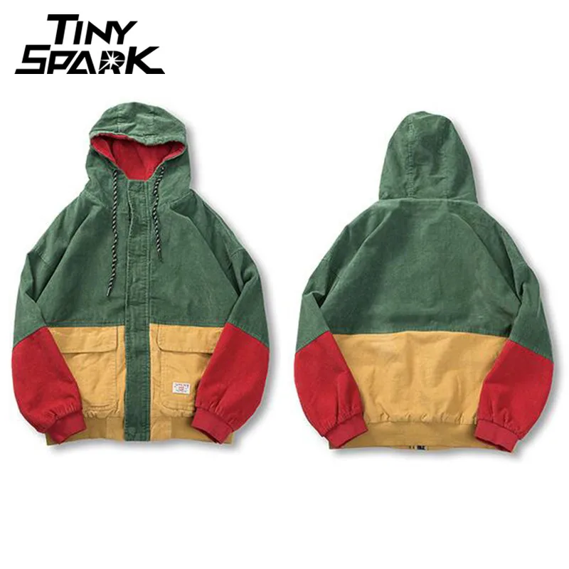 В стиле «хип-хоп», толстовка с капюшоном Свободная куртка Для мужчин зимняя Вельветовая куртка Harajuku красный, из кусков, для новорожденных мальчиков, куртки с капюшоном на осень Курточка бомбер пальто регги, Ямайка