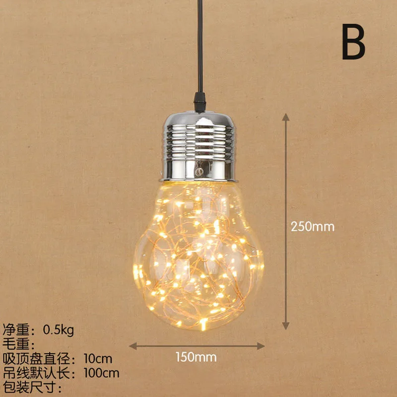 Индивидуальный подвесной светильник креативный стеклянный в виде лампочки подвесной светильник светодиодный подвесной светильник для подвесные лампы для ресторана освещение - Цвет корпуса: B