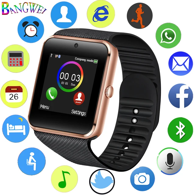 BANGWEI Men WristWatch Bluetooth Smart Watch Men Sport Pedometer Watch  Support SIM card Camera Smartwatch Reloj inteligente+Box