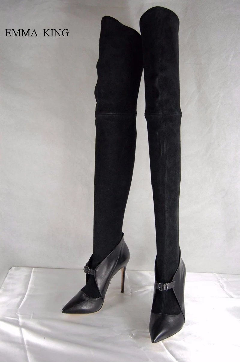 knee high fitted black boots