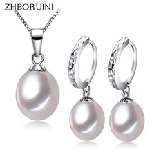 ZHBORUINI модные жемчужные украшения набор натуральный пресноводный жемчуг ожерелье серьги стерлингового серебра 925 ювелирные изделия для женщин подарок