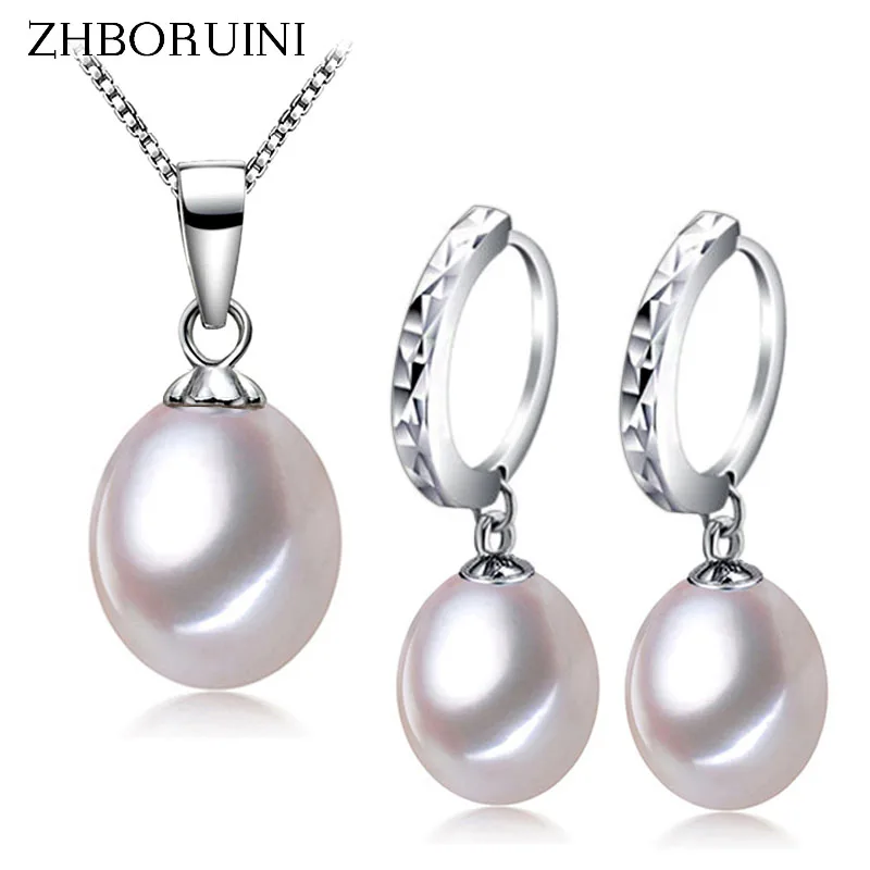 ZHBORUINI 2017 Fashion Pearl Jewelry Set Natural Freshwater Pearl Necklace Earring 925 Sterling Silver Jewelry For Women Gift crystal jewelry set sterling silver jewelry 100% 925 formal jewelry set natural freshwater pearl