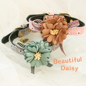 

Free shipping dog collar leash cute adorable suede daisy small 3 size cat accessories collier pour chien collar perro coleira