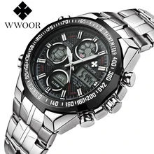 New Brand WWOOR Watch Men Luxury Alarm Chronograph Clock Steel Led Display Military Watches Male Luminous