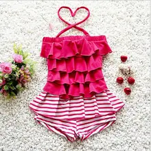 Детский купальник, милый полосатый купальник, многослойный комбинезон для девочек, купальный костюм для девочек 3-11 лет