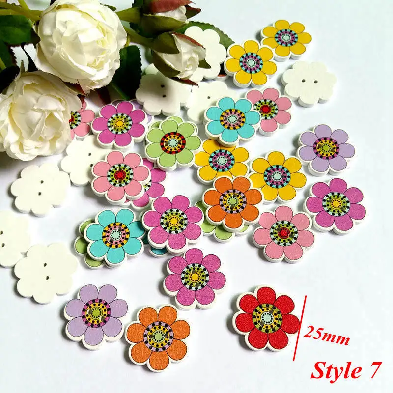 50 X Fleur en Bois Boutons aléatoire Bright Mix Children/'s crafts Sewing 15 mm