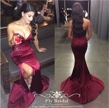 Robe De Soiree 2016 Günstige Einfache Liebsten Burgund Abendkleider Lange Seitenschlitz Zug Schnelle Versand Cocktail Party Kleid