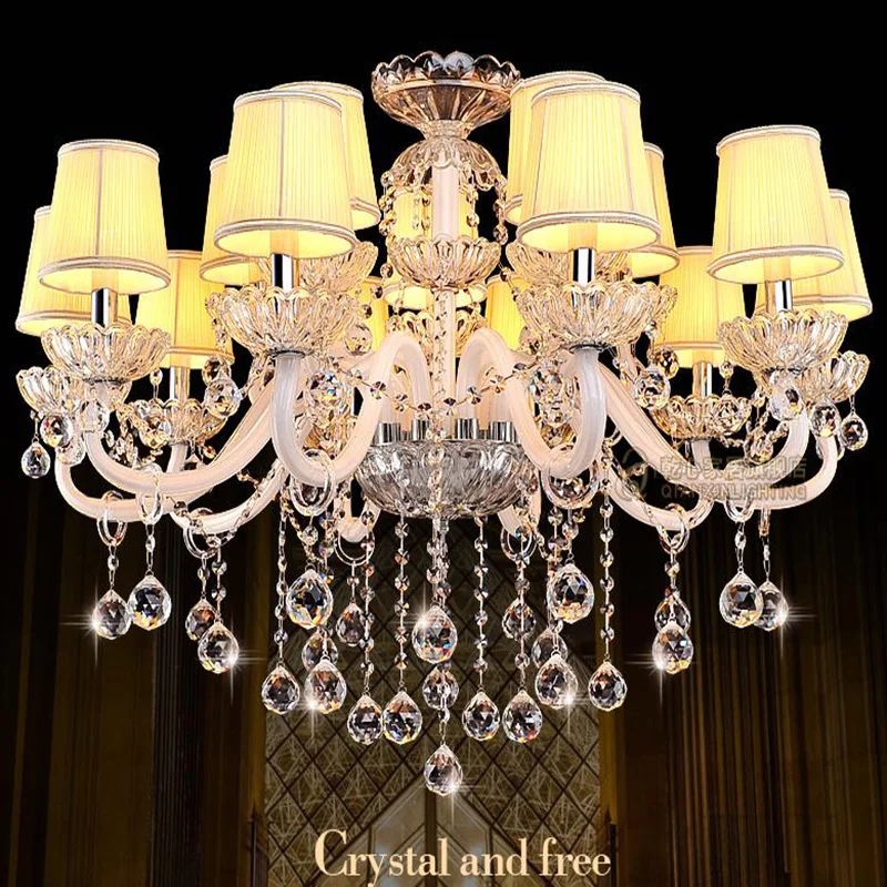

European style K9 Crystal Chandeliers Luxury loft hanging lamp villa hall crystal candle Chandeliers light with fabric lampshade
