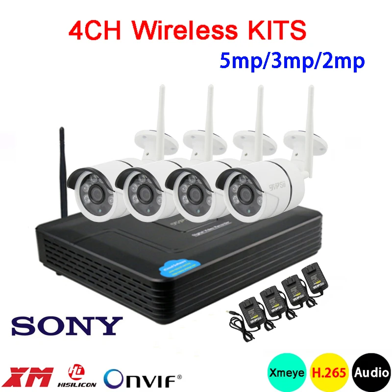 

5mp/3mp/2mp six array Infrared ICsee Waterproof H.265 25fps 4CH 4 Channel WIFI Wireless Audio Onvif IP Camera kits Free Shipping