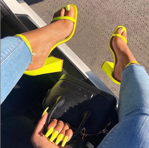 neon green and black heels