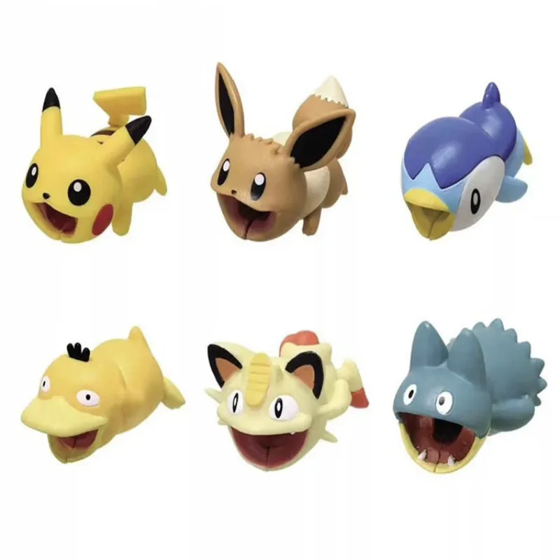 

6pcs Cute Cable Bite Novelty Gags Toy Animal Cable Protector for IPhone Android Eevee Meowth Snoelax Toys for Kids