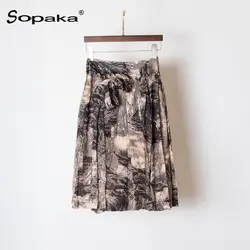Лен + шелк с цветочным принтом для женщин юбка высокое качество 2019 Весна Винтаж взлетно посадочной полосы дизайн юбки для