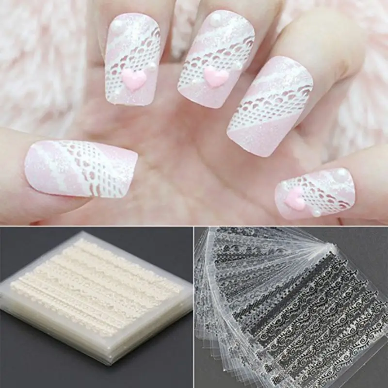 

30 Sheets DIY3D Lace Nail Art Stickers Black White DIY Tips Decal Manicure Tools