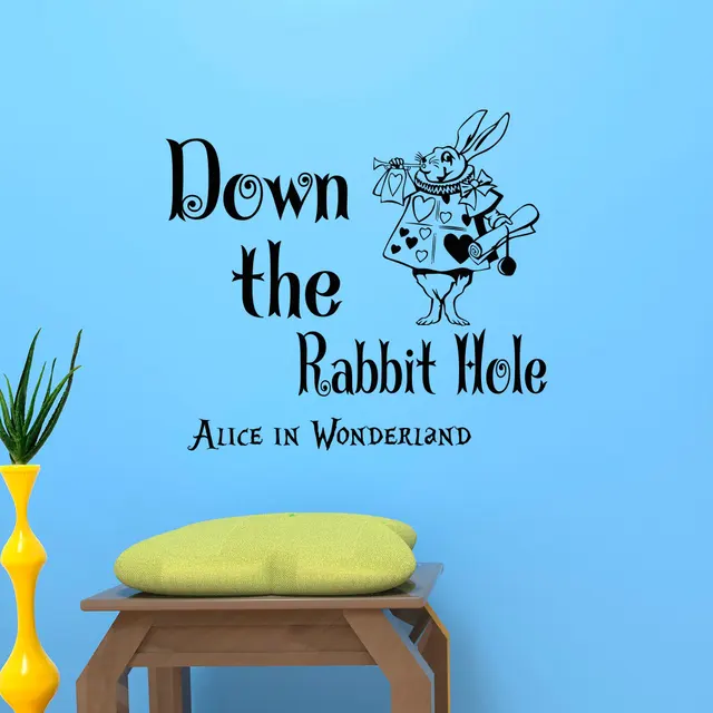 alice in wonderland wall sticker white rabbit with down the rabbit