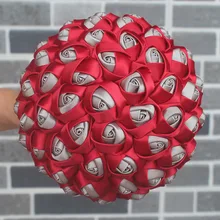 WifeLai-A DIY двойной цвет розы Букет невесты атласный букет прочный красное вино свадебные букеты выпускного вечера розничная и W2910