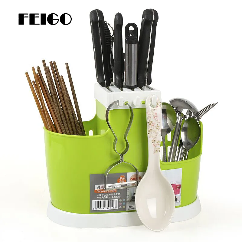 

FEIGO Kitchen Multifunction Rack Chopsticks Cage Spoon Storage Box Storage Rack Draining Water Cutlery Sponge Holder Dish F794